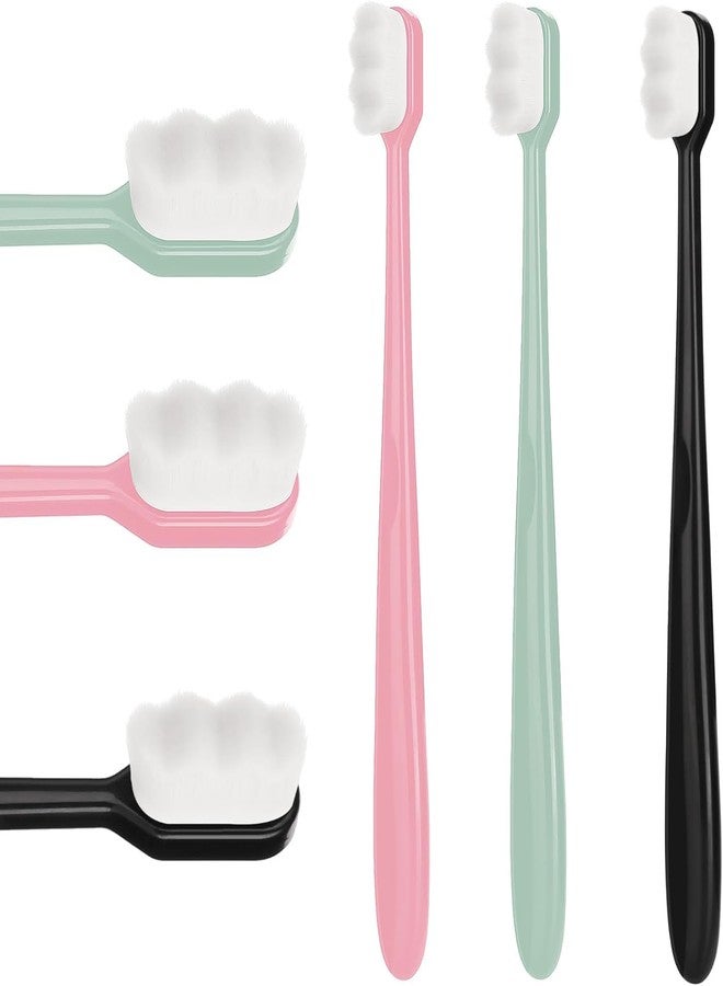 Ytm Soft Toothbrush for Sensitive Gums and Teeth, Micro Fur Manual Toothbrush with 20,000 Bristles Extra Soft Tooth Brush Nano Toothbrushes for Adults (Black, Green, Pink), 3 Pc - Image 1